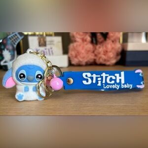 Disney Blue Stitch Lovely Baby Keychain with Pink Bell